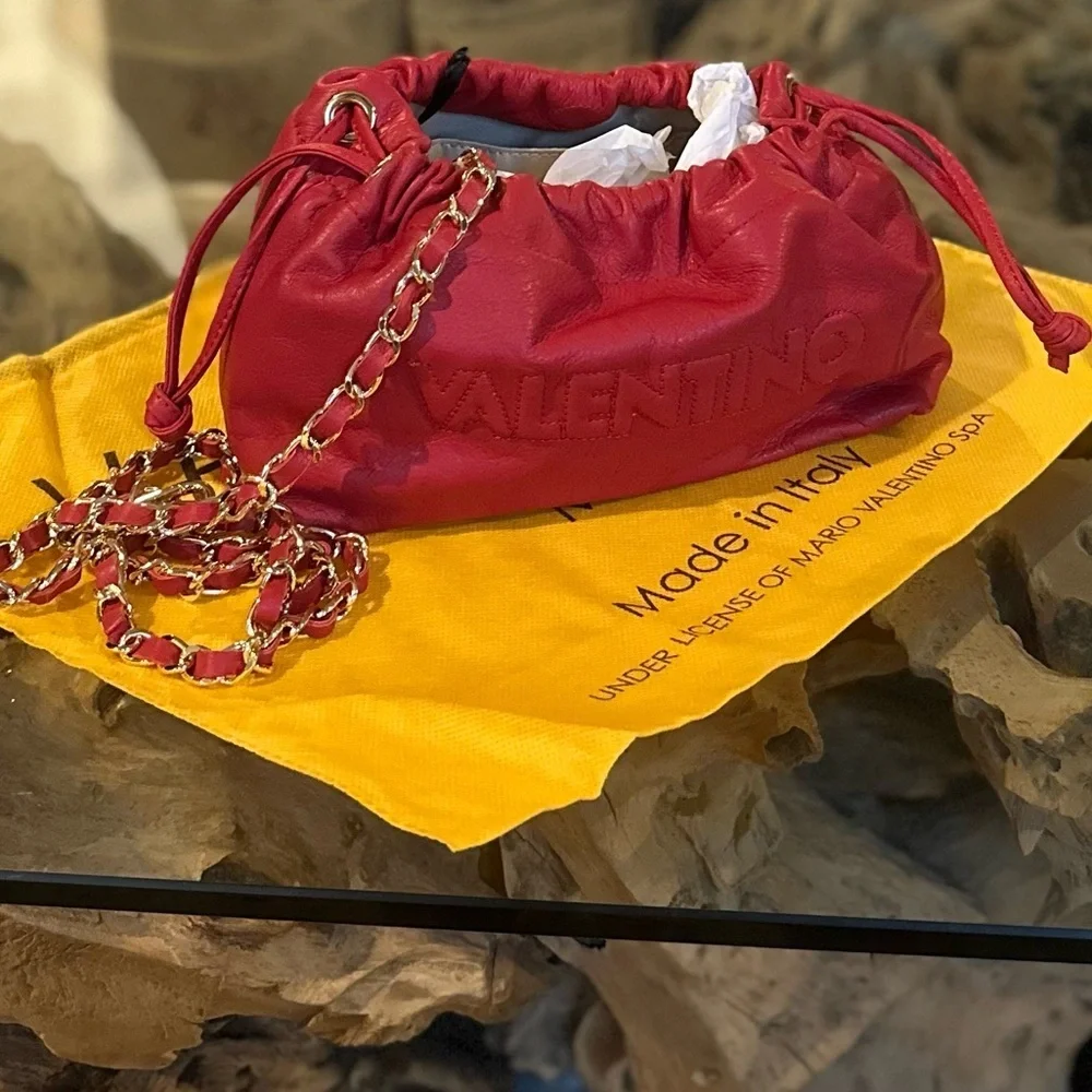 Valentino by Mario Valentino Red Leather Chain Crossbody Bag NWT Rare - Picture 13 of 14
